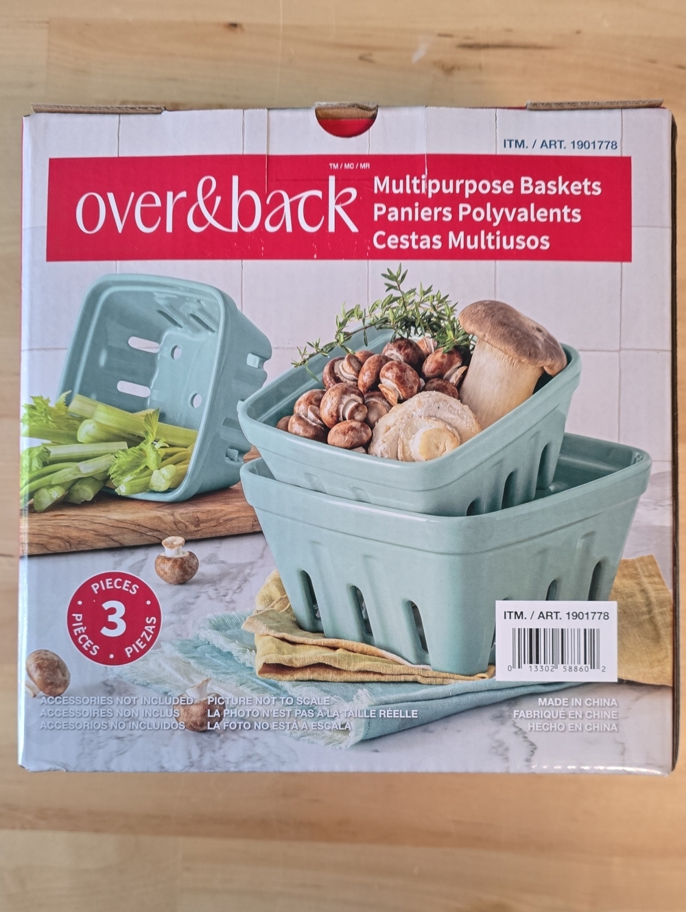 NEW over&back 3-piece Stoneware Multipurpose Berry & Veg Baskets - Green
